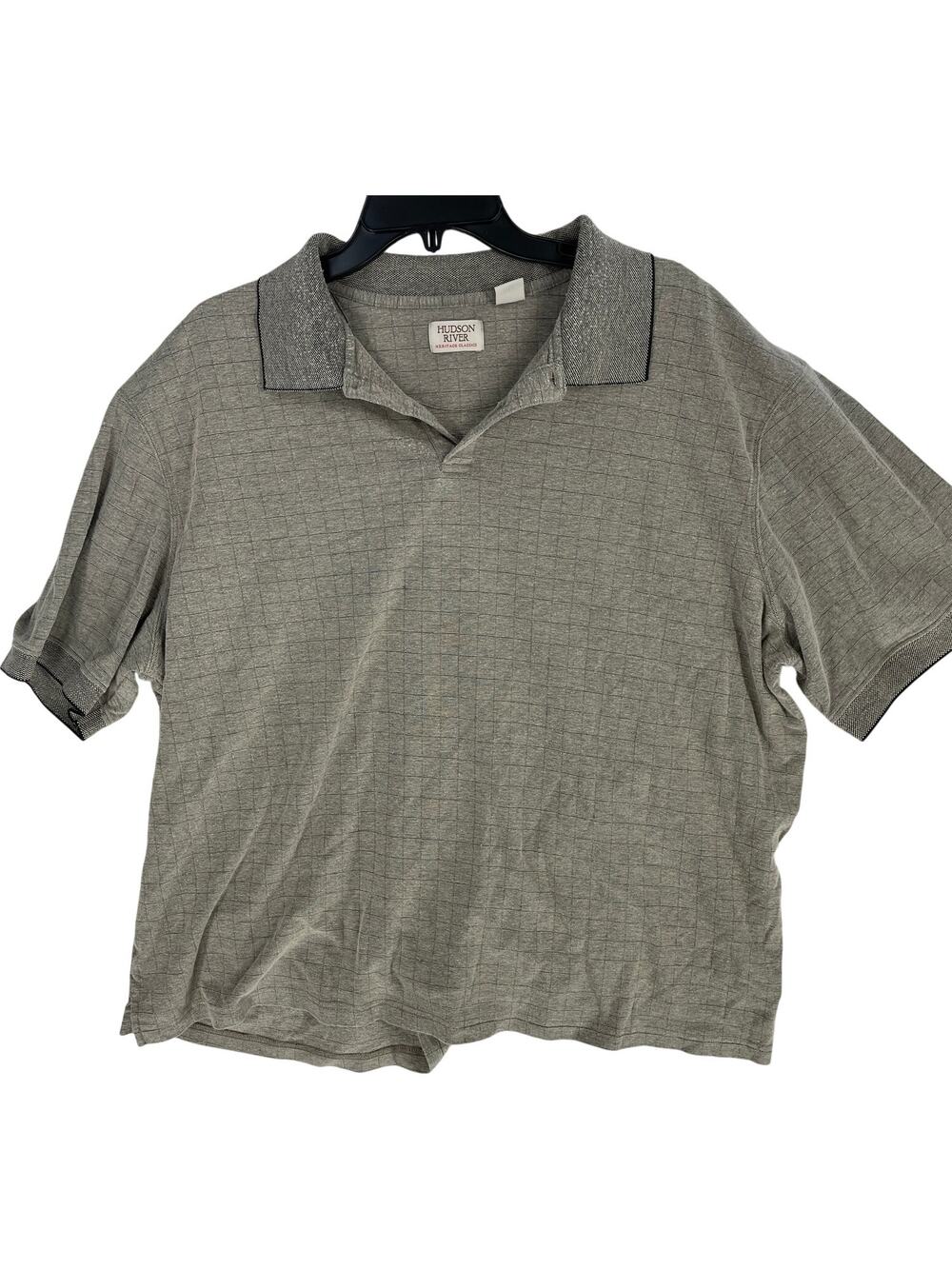 Hudson River Polo Shirt Men XXL Blue Brown Grid Check Short Sleeve Cotton Blend